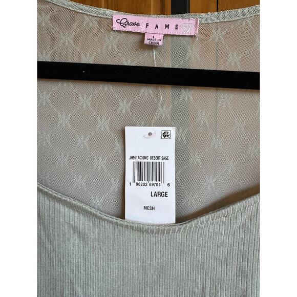 Crave Fame Long Sleeve Mesh Detail Top – Desert Sage – Size Large - NEW - Picture 9 of 10